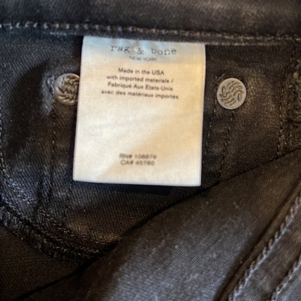 rag & bone /JEAN High Rise Ankle Skinny in Gunmetal Coated Stretch Jeans 24 - Picture 7 of 8